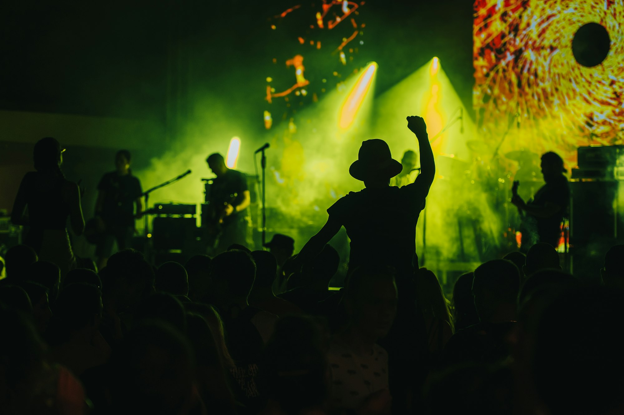 Man in a concert audience having fun on a music festival